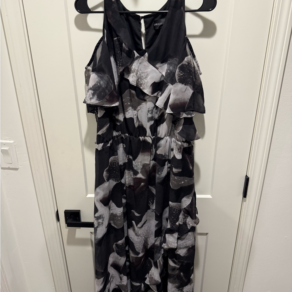 Colleen Lopez cold shoulder Black and Gray Maxi Dress